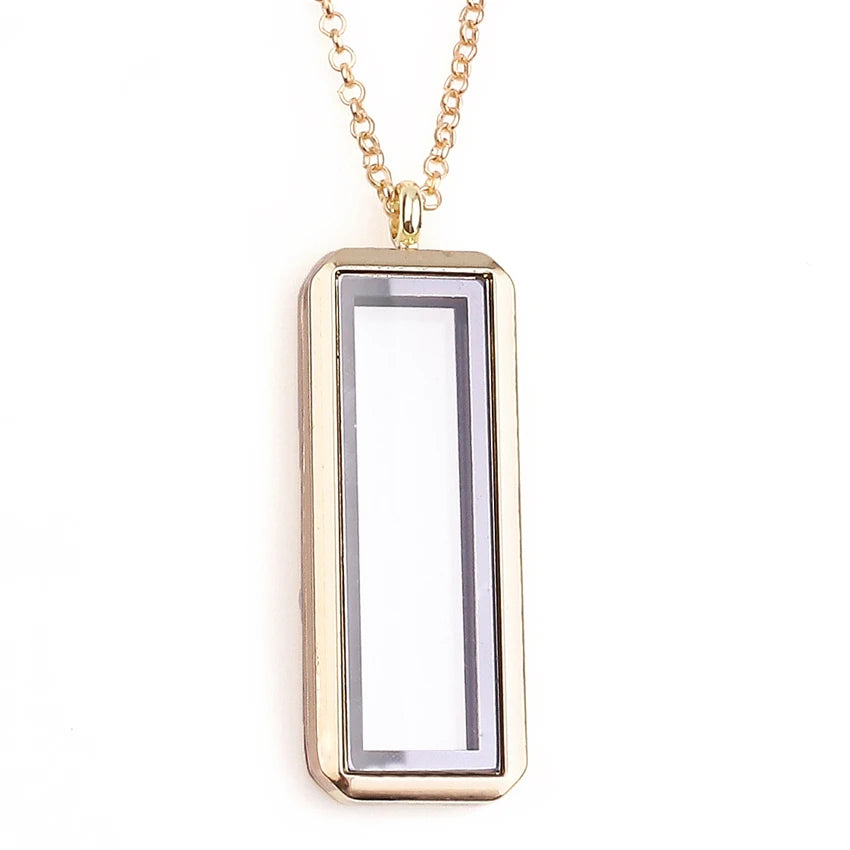 1Pc Vertical Rectangle Glass Memory Locket Pendant Women Necklaces Diy Men Floating Picture Living Medaillon Collares Jewelry