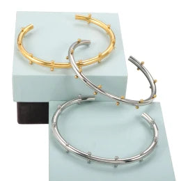 Luxury Jewelry Set Stainless Steel Bangle Bracelet Finger Ring Hoop Earrings With Mini Balls For Women Men Fashion Jewelry Gifts