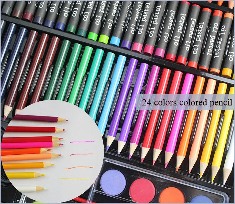 Art Painting Set 145/150/168/208 PCS Water Color Pen Crayon Oil Pastel Colored Pencil Drawing Stationery Gift Kit For Children