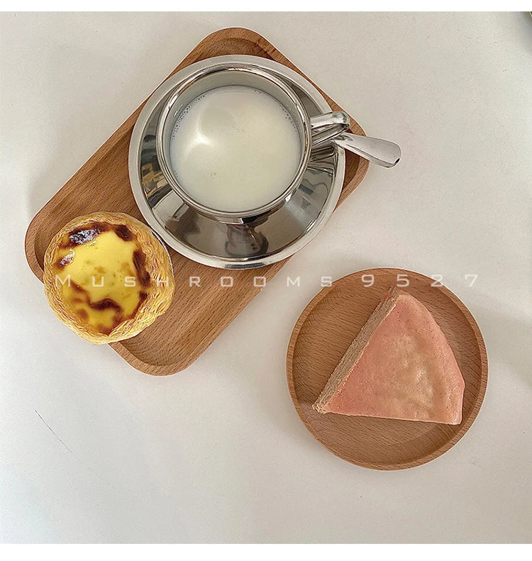 Korean Style Niche Coffee Cup and Saucer Set Retro Stainless Steel Coffee Cup Small Exquisite Posing Vlog Afternoon Tea Cup