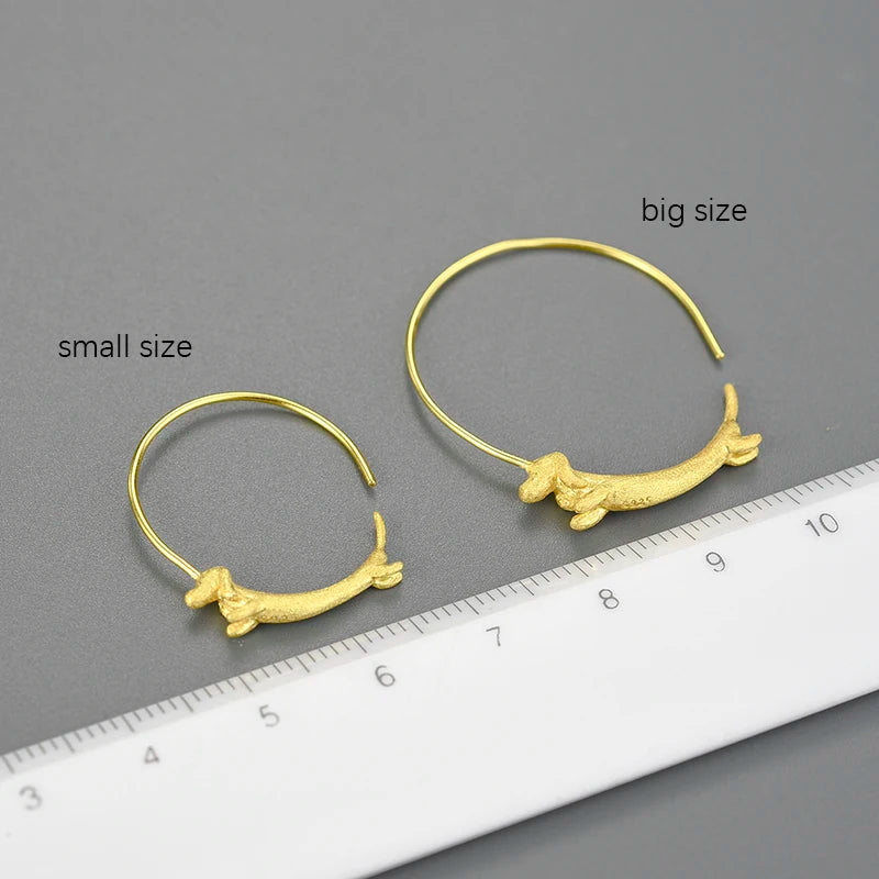 Lotus Fun 18K Gold Female Flying Dachshund Dog Big Round Hoop Earrings 2021 Trend New Real 925 Sterling Silver Women Jewelry