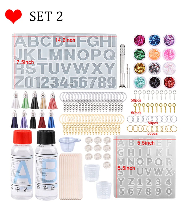 Epoxy Resin Kit for Beginners Silicone Resin Mold Set with DIY Supplies Tools, Glitter Sequins, Foil Flakes for Jewelry Making