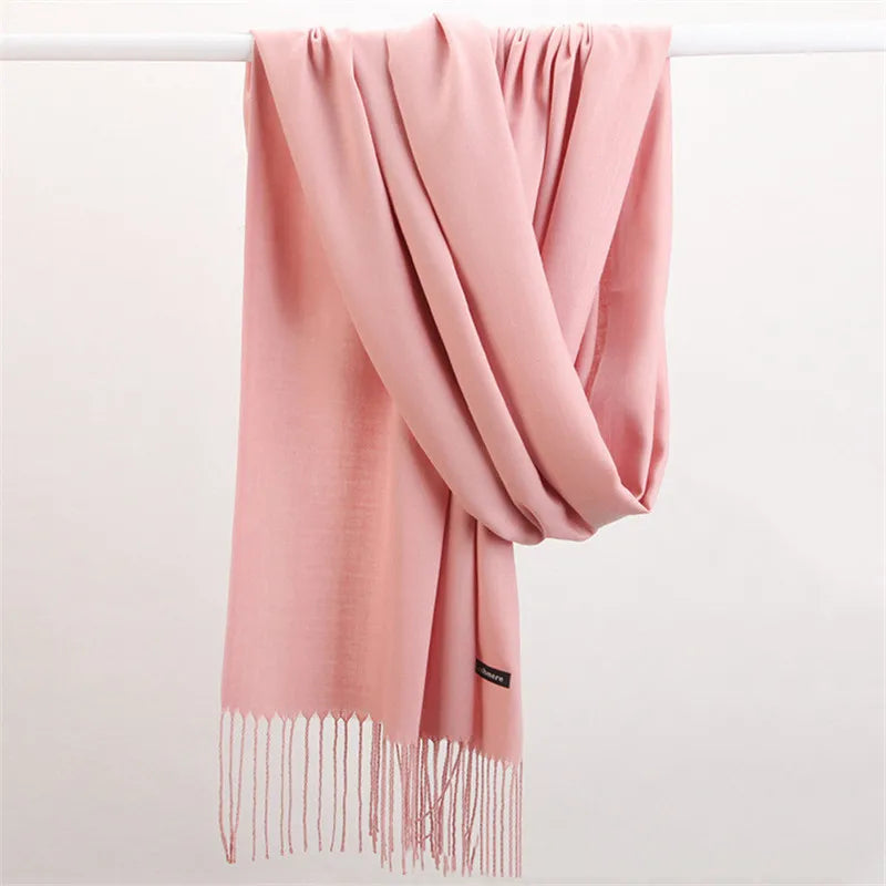 Autumn Winter Women Cashmere Scarf Luxury Brand Female Warm Shawls Wraps 2021 Pashmina Solid Men Long Tassels Scarves Foulard