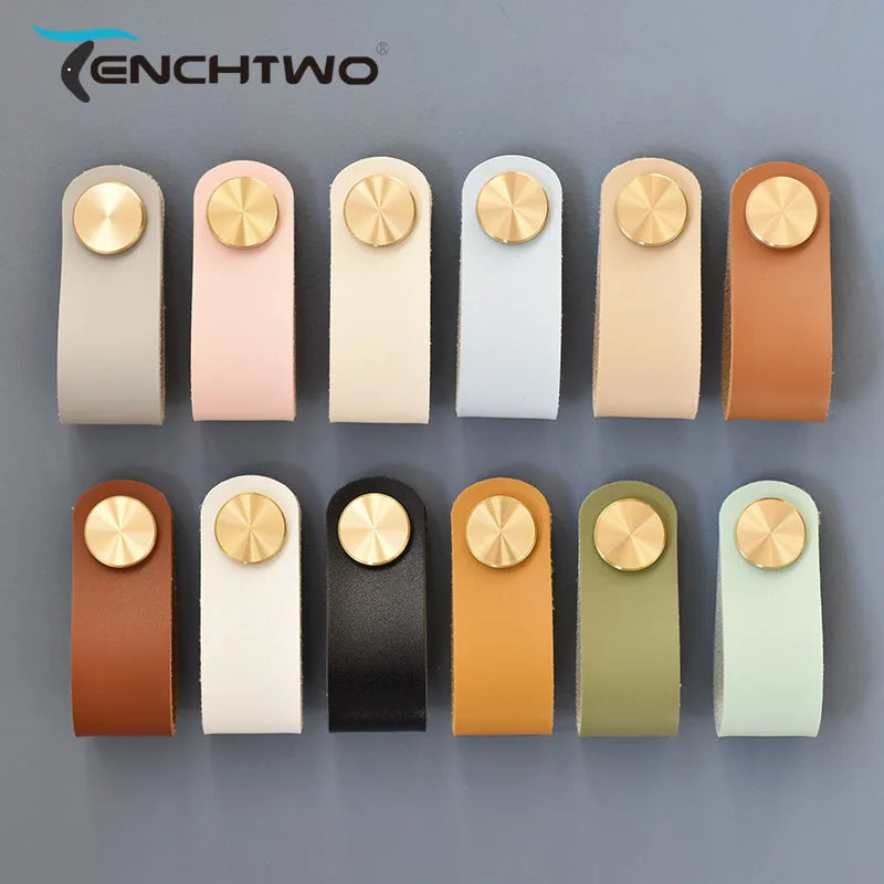 Nordic Children's Furniture Drawer Leather Handle Brass Pull Kitchen Wardrobe Cabinet Knobs Environmentally Artificial Leather