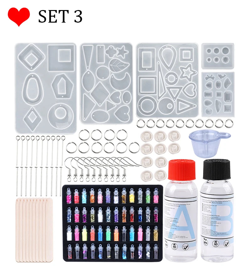 Epoxy Resin Kit for Beginners Silicone Resin Mold Set with DIY Supplies Tools, Glitter Sequins, Foil Flakes for Jewelry Making