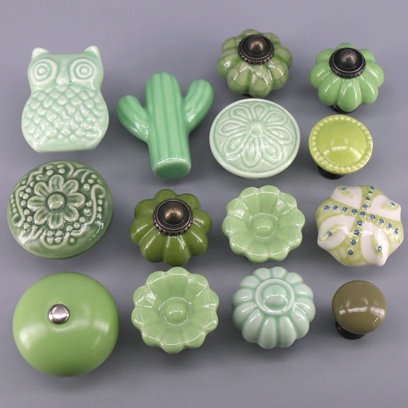 1x Green color series Ceramic Knobs  Dresser Drawer Cabinet Handle Pulls / CuteKitchen Cupboard Knob Furniture Hardware