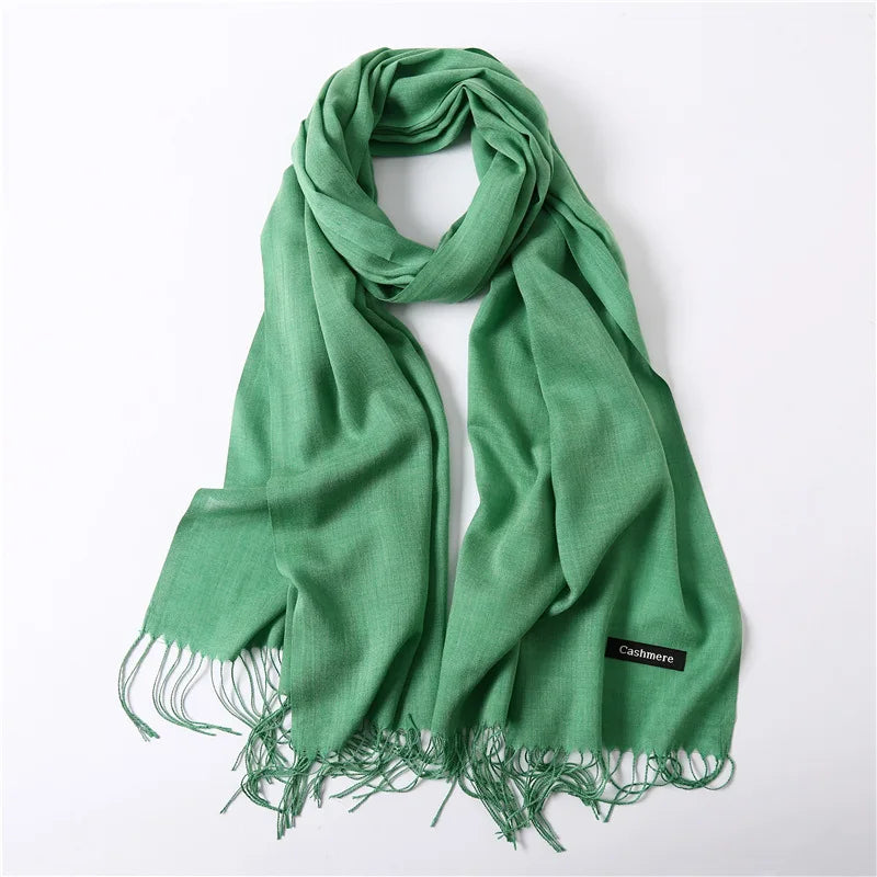 Autumn Winter Women Cashmere Scarf Luxury Brand Female Warm Shawls Wraps 2021 Pashmina Solid Men Long Tassels Scarves Foulard