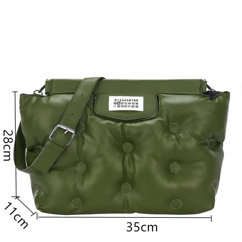 New Winter Women Down Bag Space Padded Handbag PU Leather Shoulder Bag Female Solid Color Luxury Designer Quilted Messenger Bag