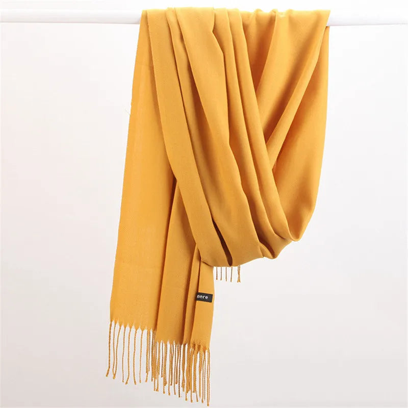 Autumn Winter Women Cashmere Scarf Luxury Brand Female Warm Shawls Wraps 2021 Pashmina Solid Men Long Tassels Scarves Foulard