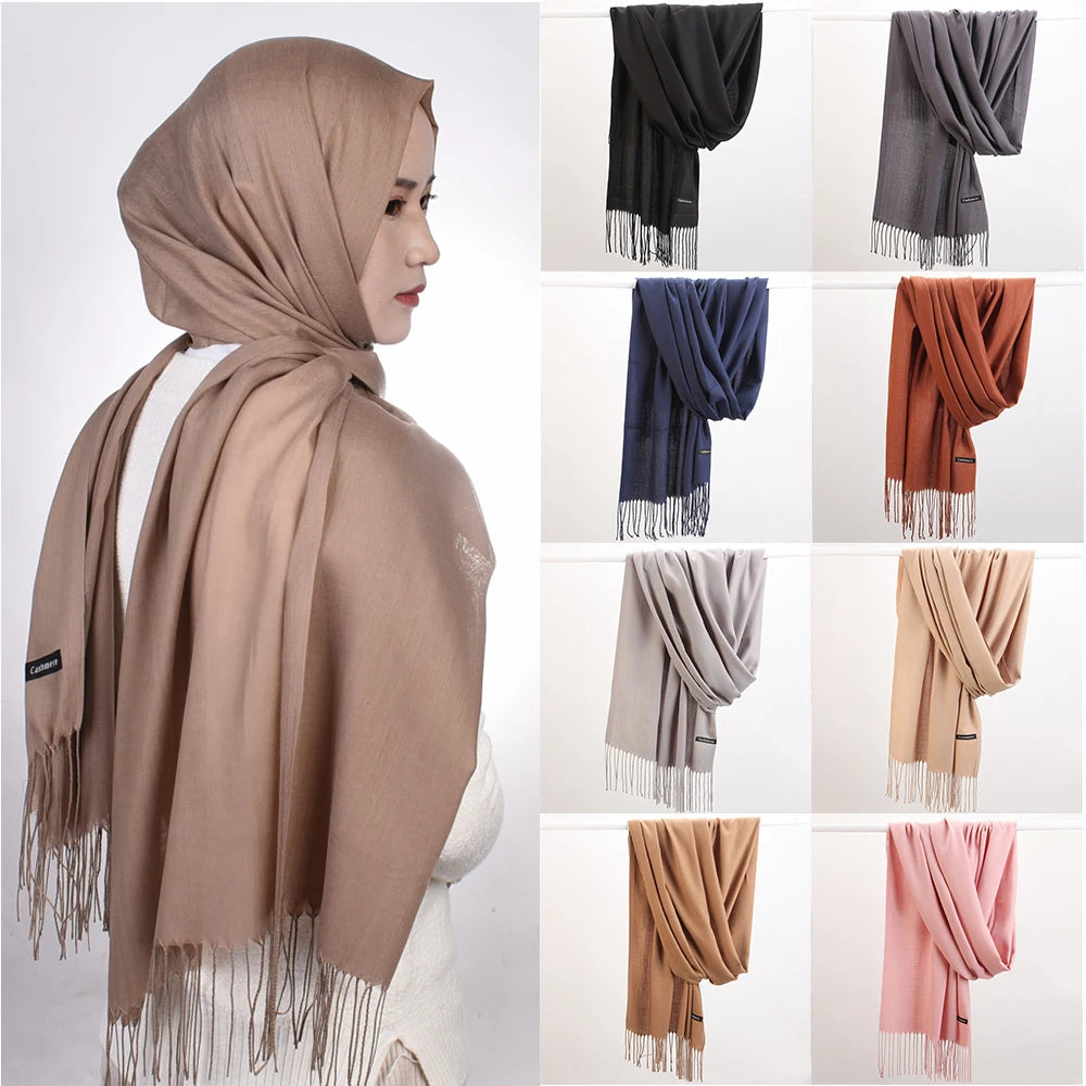 Autumn Winter Women Cashmere Scarf Luxury Brand Female Warm Shawls Wraps 2021 Pashmina Solid Men Long Tassels Scarves Foulard