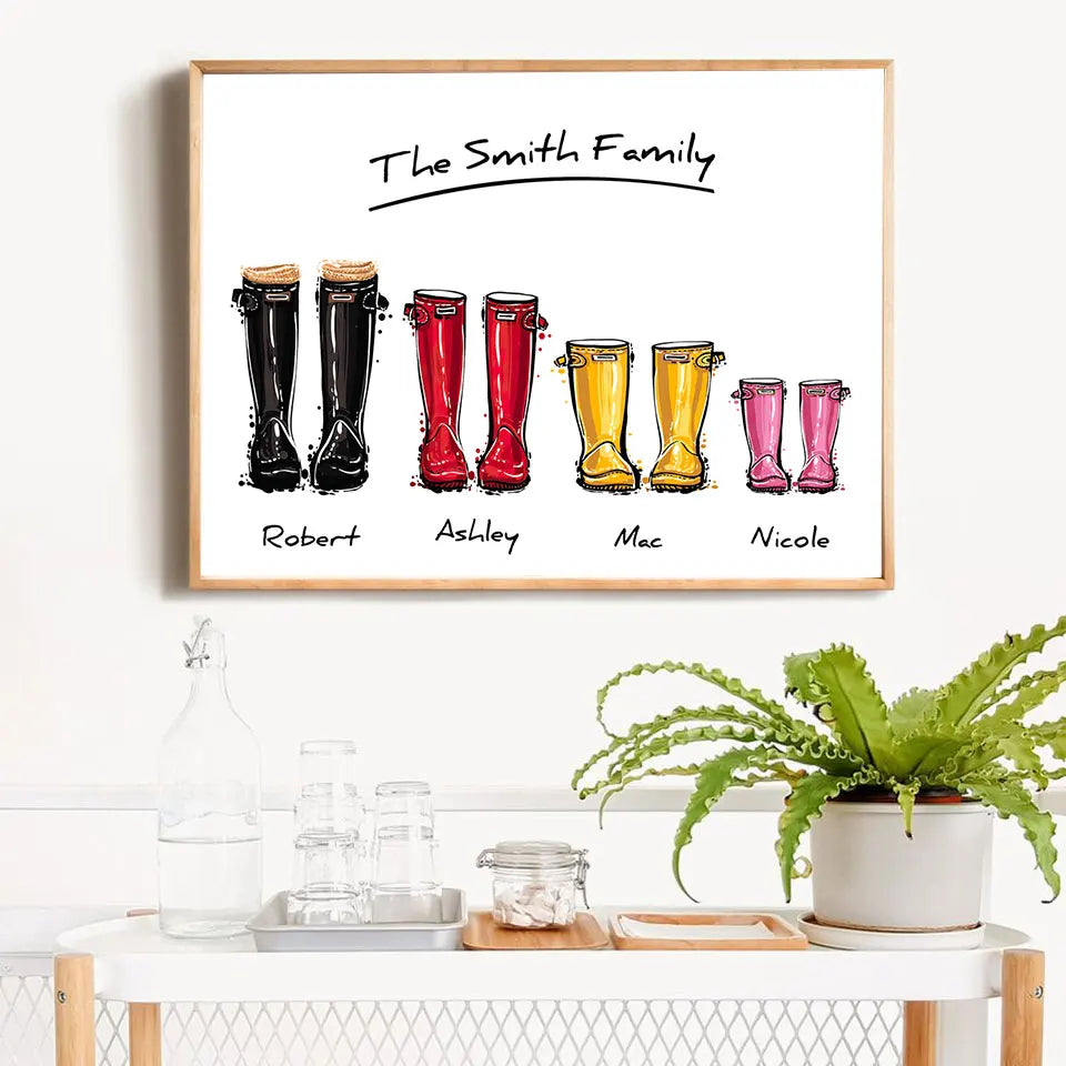 Custom Family Print Gift Personalised Poster Wellies Wall Art Canvas Painting Wellington boot Wall Pictures For Liveing Room Valentines Gift