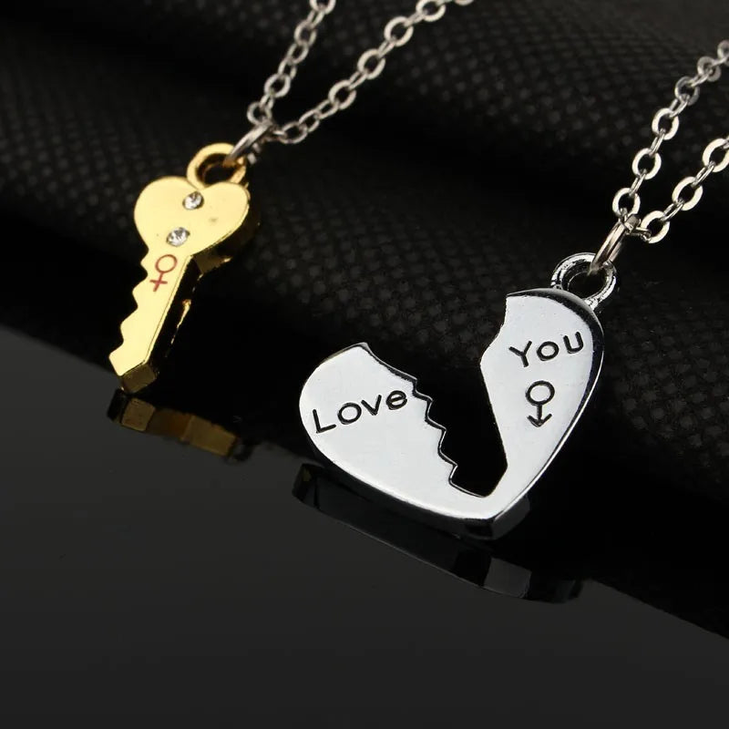 2Pcs European Sliver Plated Key Pendant Necklaces For Womens Lover Couple Jewelry Broken Heart Necklace Valentine Gift N3 Valentines