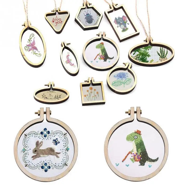 Mini Wood Embroidery Hoop Pendant Laser Cut Embroidery Frame Tiny Stitching Jewelry Hoop For Necklace Oval And Round