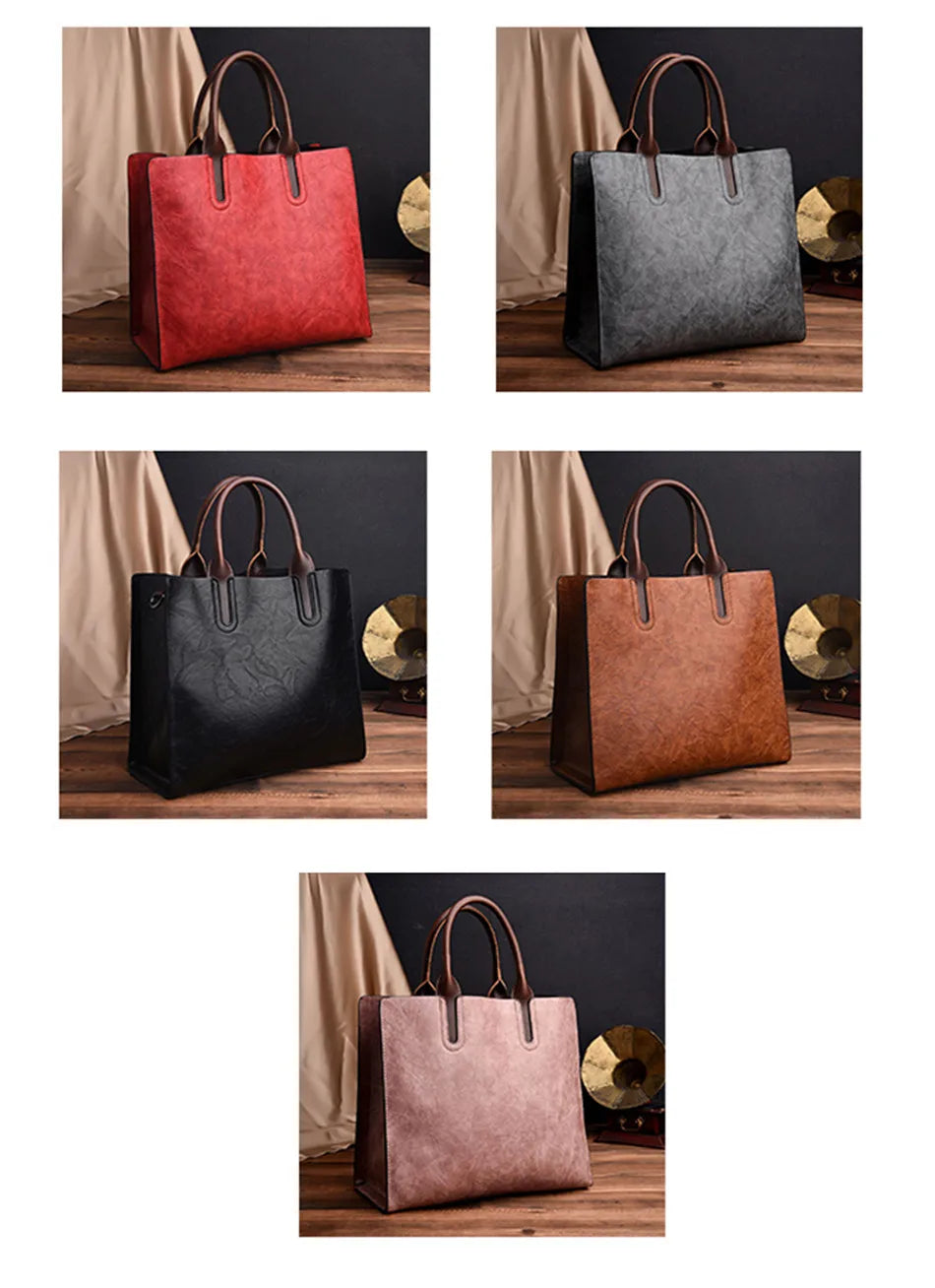 Vintage OIL SKIN Leather Big Casual Tote women bags High Quality Women's Handbags Shoulder Crossbody Bag Messenger Bags sac