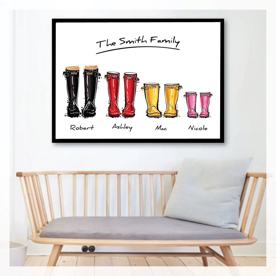 Custom Family Print Gift Personalised Poster Wellies Wall Art Canvas Painting Wellington boot Wall Pictures For Liveing Room Valentines Gift