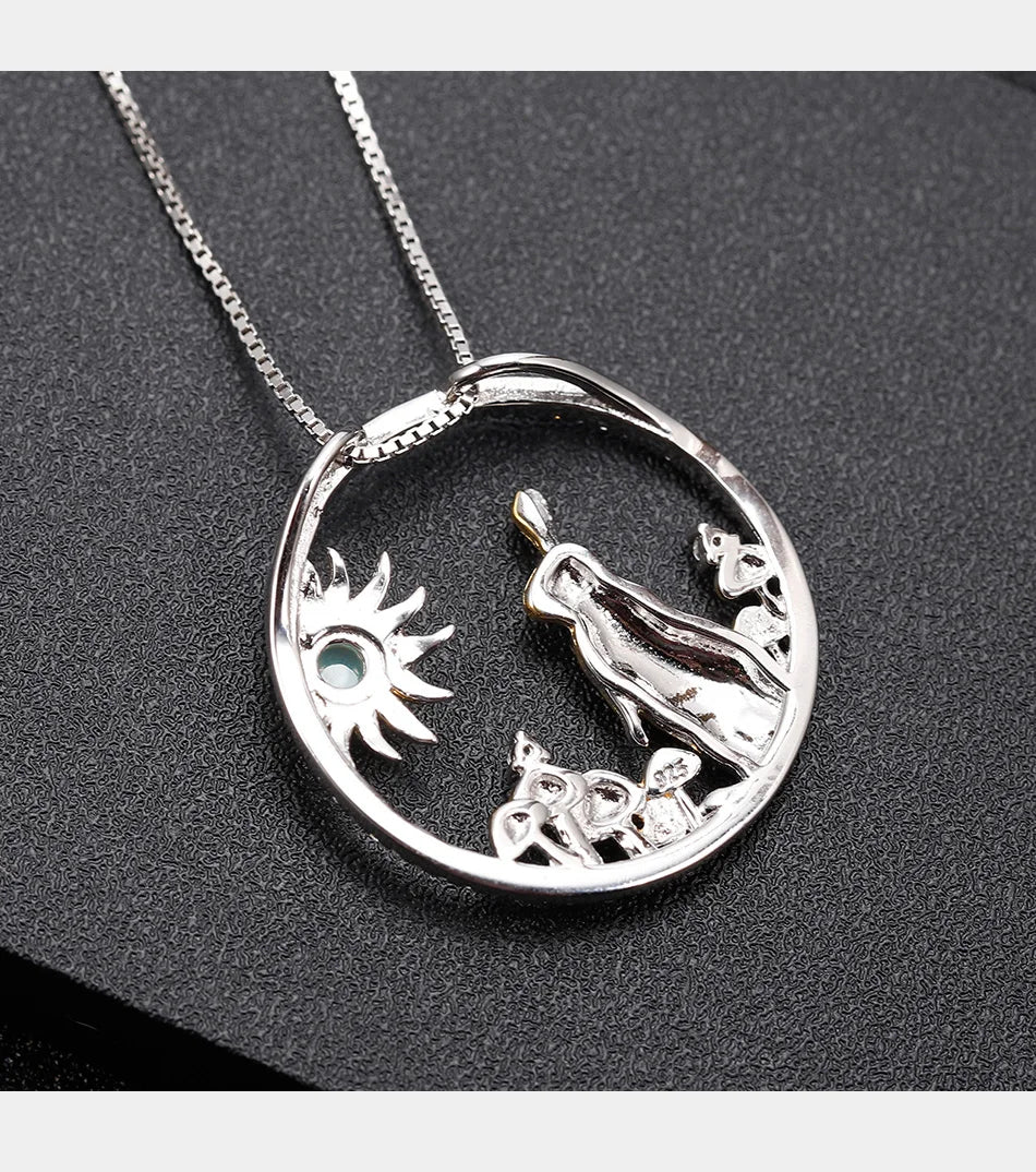 GEM'S BALLET Chinese Zodiac Jewelry 925 Sterling Silver Handmade Rabbit Pendant Necklace Natural Swiss Blue Topaz For Women