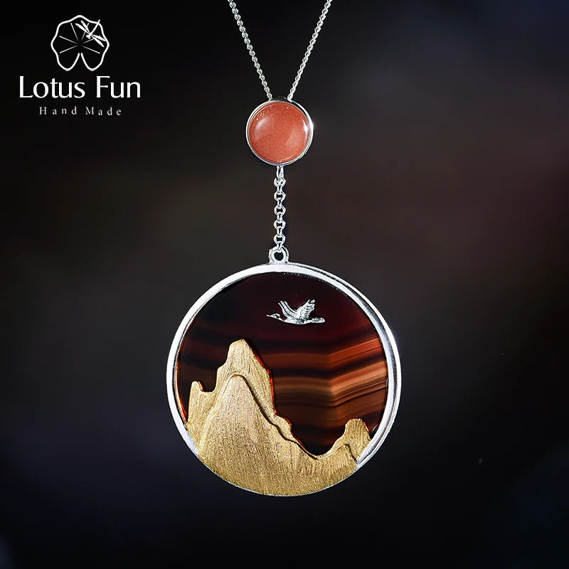 Lotus Fun Real 925 Sterling Silver Natural Gemstone Fine Jewelry Creative Returning Bird in the Sunset Pendant without Necklace