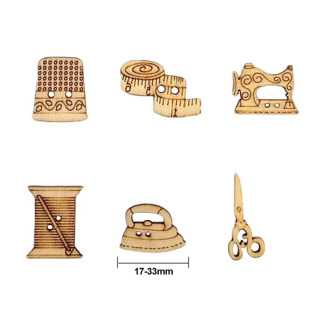 50PCS/Set New Wooden Sewing Button DIY Handmade Decoration Sewing Accessories Mini Shears Shaped Decor Cloth Decorative Buttons