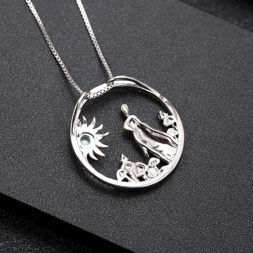 GEM'S BALLET Chinese Zodiac Jewelry 925 Sterling Silver Handmade Rabbit Pendant Necklace Natural Swiss Blue Topaz For Women