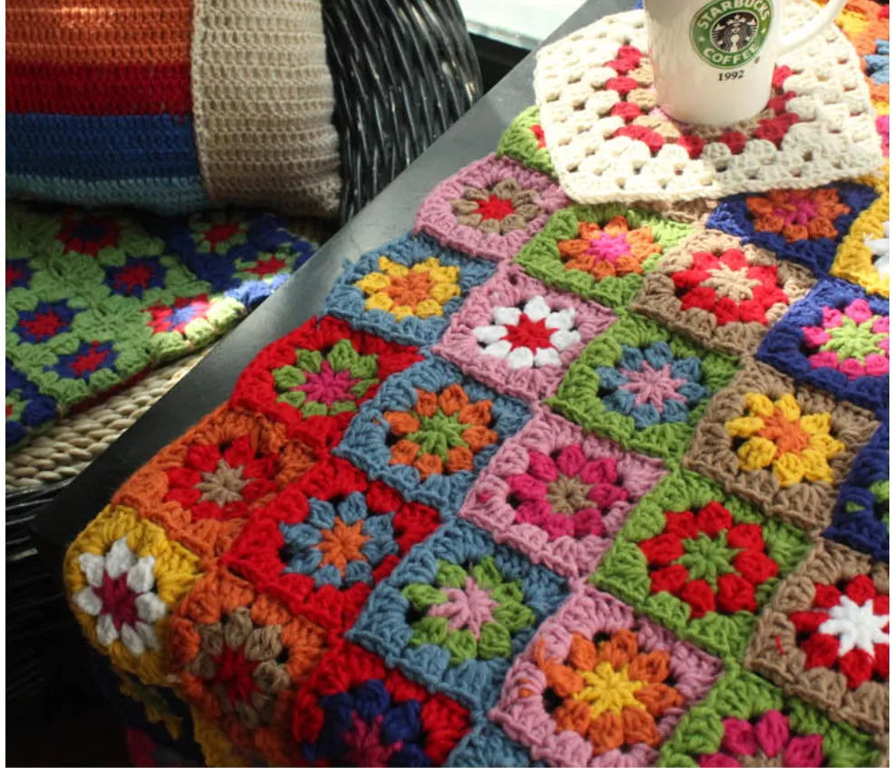 DIY Colourful Daisy Handmade Hand Hook Tablecloth Fashion Carpet Crochet Blanket Yoga Bolster Cushion Party Crochet Table Mat