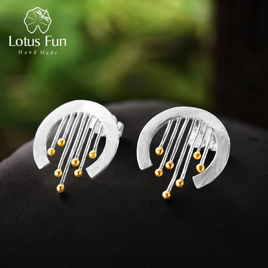 Lotus Fun Real 925 Sterling Silver Handmade Fine Jewelry Oriental Element Vintage Curtain Stud Earrings Acessorios for Women