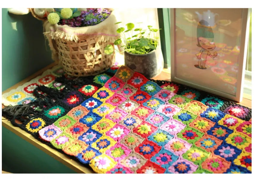 DIY Colourful Daisy Handmade Hand Hook Tablecloth Fashion Carpet Crochet Blanket Yoga Bolster Cushion Party Crochet Table Mat