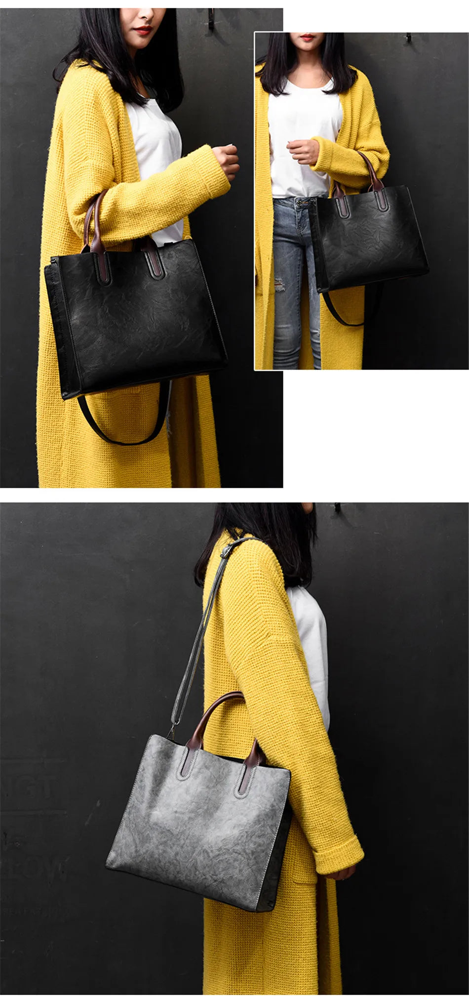 Vintage OIL SKIN Leather Big Casual Tote women bags High Quality Women's Handbags Shoulder Crossbody Bag Messenger Bags sac