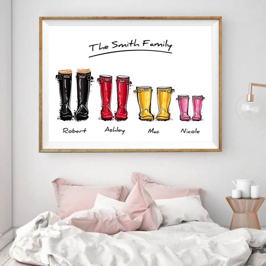 Custom Family Print Gift Personalised Poster Wellies Wall Art Canvas Painting Wellington boot Wall Pictures For Liveing Room Valentines Gift