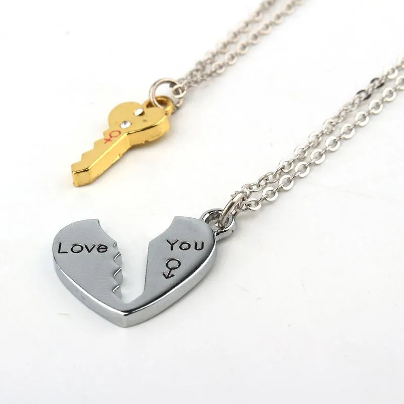 2Pcs European Sliver Plated Key Pendant Necklaces For Womens Lover Couple Jewelry Broken Heart Necklace Valentine Gift N3 Valentines