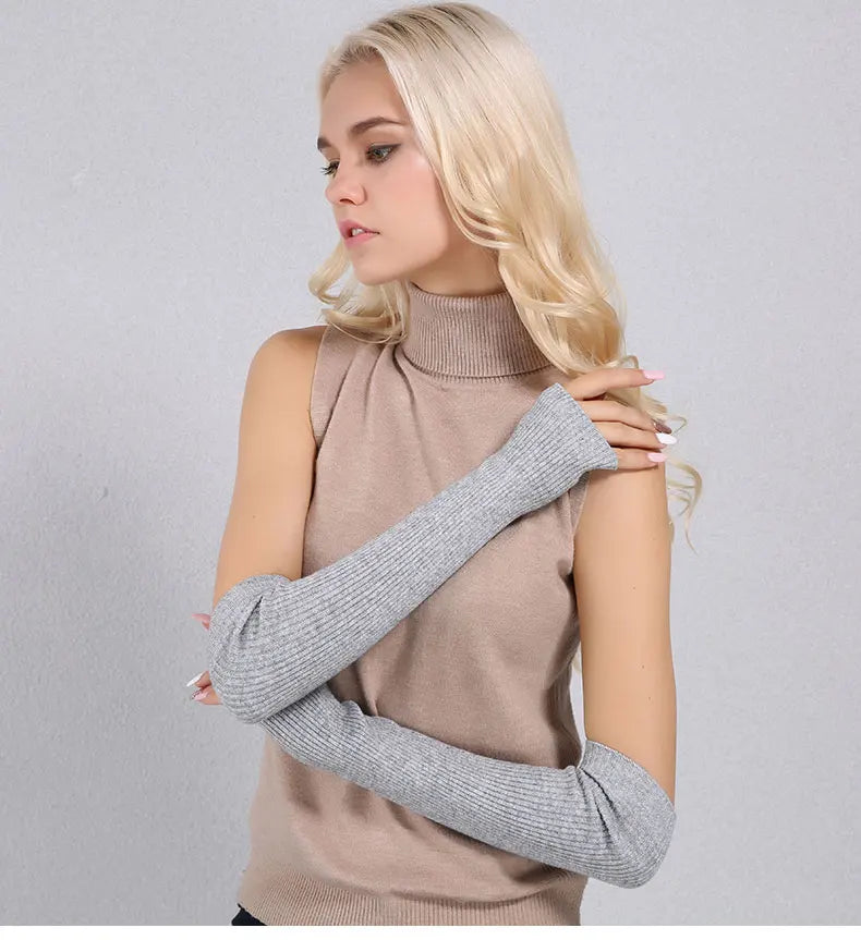 Sparsil Women Cashmere Fingerless Glove Elastic Knit Warm Elbow Mittens Fake Cuff Cosplay Party Guante Fashion Arm Sleeve Warmer