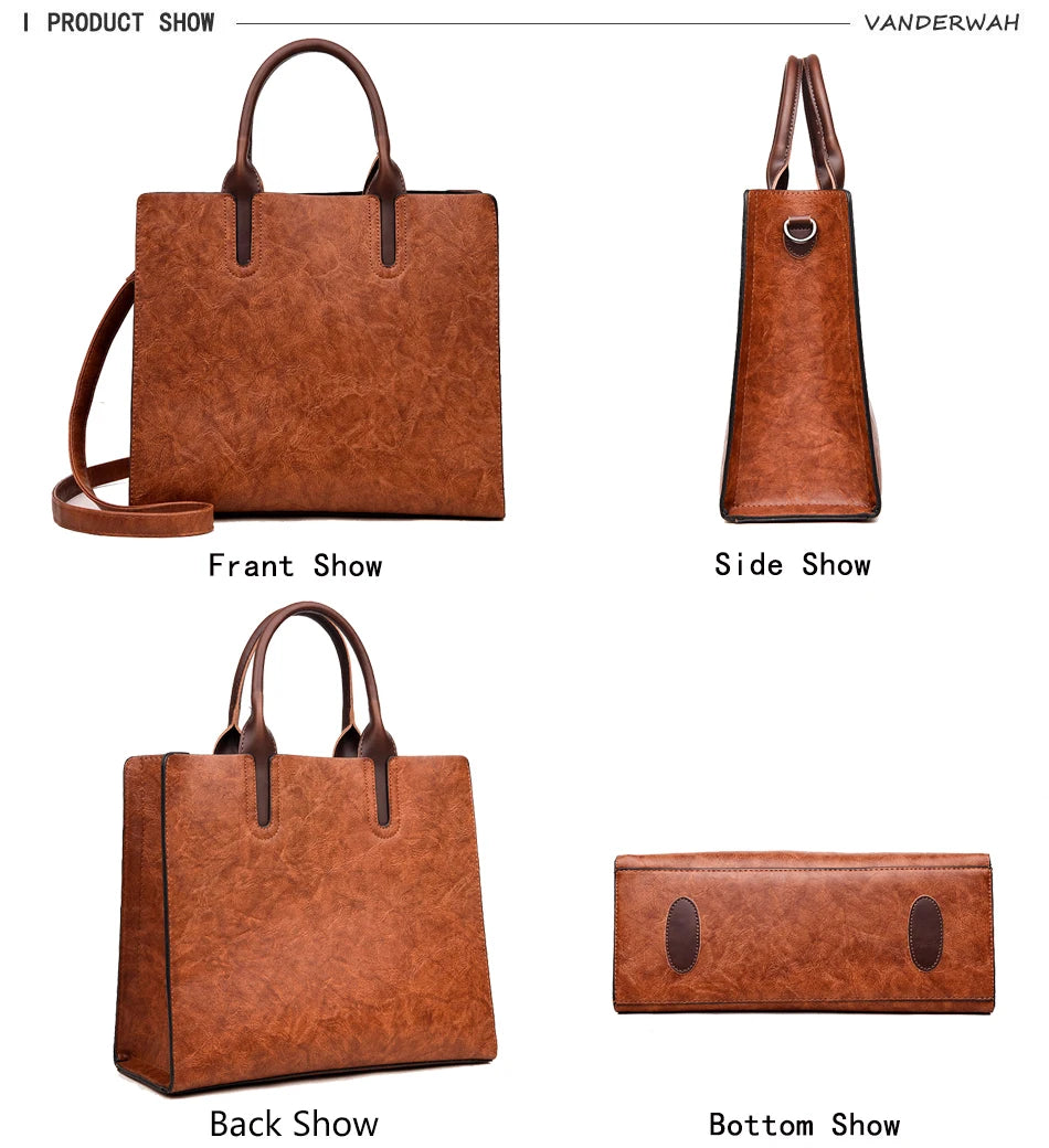 Vintage OIL SKIN Leather Big Casual Tote women bags High Quality Women's Handbags Shoulder Crossbody Bag Messenger Bags sac