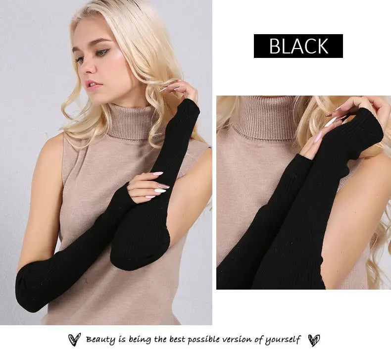 Sparsil Women Cashmere Fingerless Glove Elastic Knit Warm Elbow Mittens Fake Cuff Cosplay Party Guante Fashion Arm Sleeve Warmer