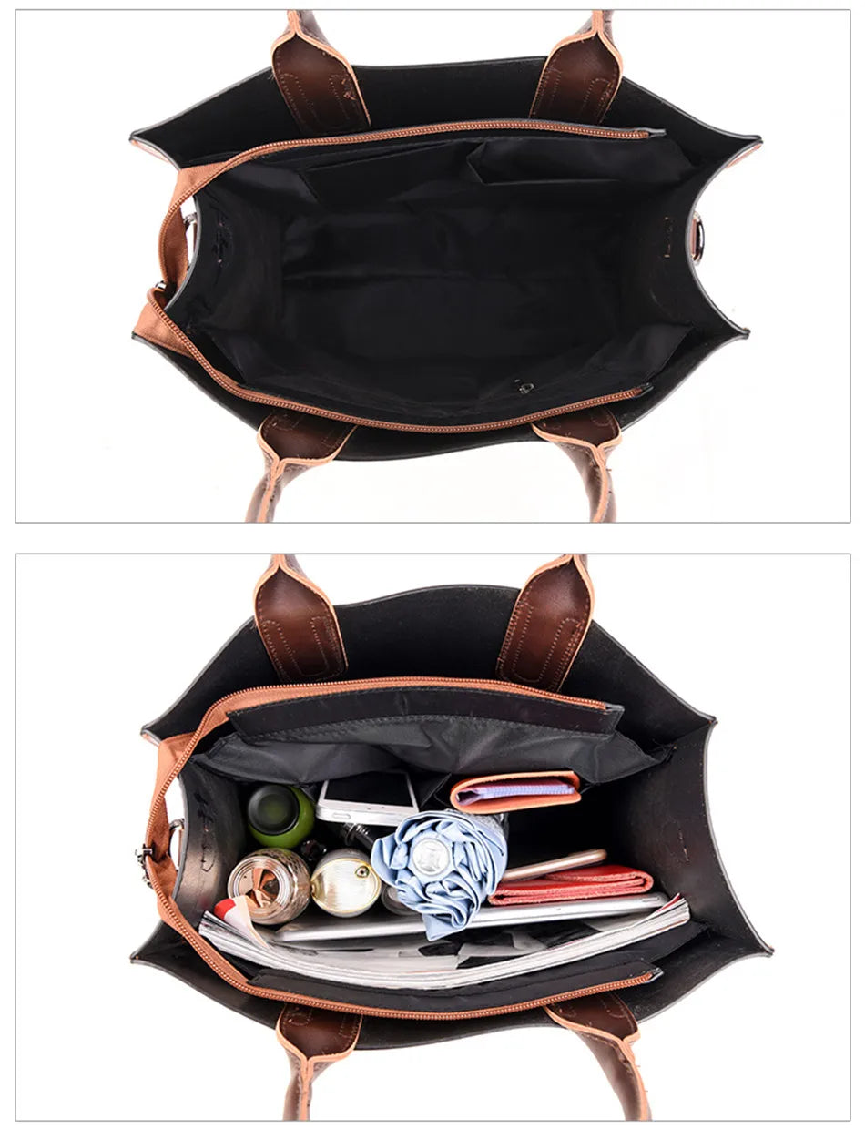 Vintage OIL SKIN Leather Big Casual Tote women bags High Quality Women's Handbags Shoulder Crossbody Bag Messenger Bags sac