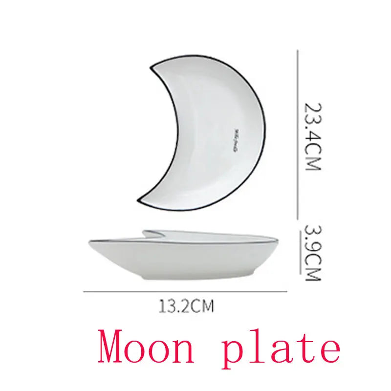 White Ceramic Plate Tableware Cutlery Set For Food And Fruit Sara Snacks Crescent Dishes Kitchen Accessories Moon Shape Tray