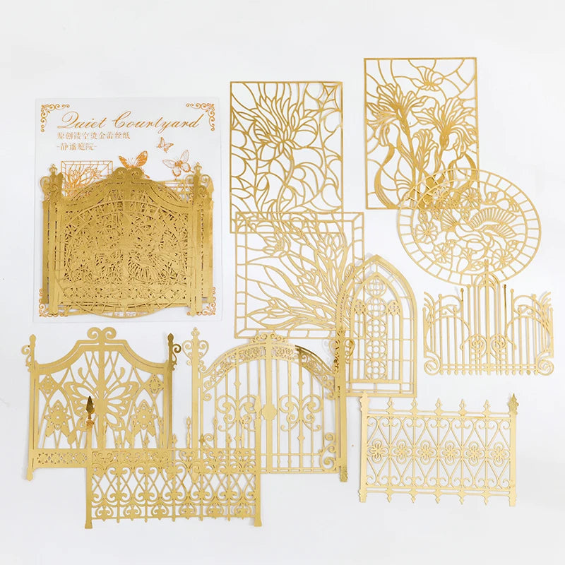 10 pcs Diy Scrapbooking paper Bronzing Lace Decoration paper Hollow Card Collage material lomo cards DIY hand made craft paper