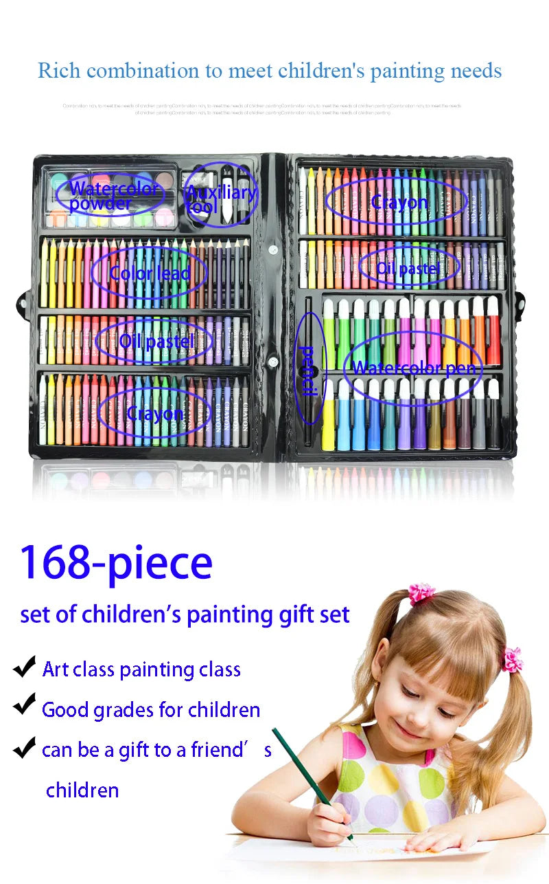 Art Painting Set 145/150/168/208 PCS Water Color Pen Crayon Oil Pastel Colored Pencil Drawing Stationery Gift Kit For Children