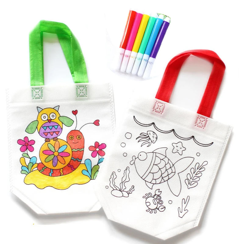 5Pcs Kids DIY Drawing Craft Color Bag with Safe Watercolor Pen Children Learning Educational Drawing Toys Set for Boy Girl Gifts