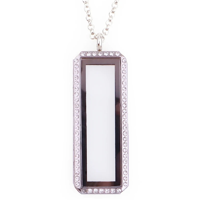 1Pc Vertical Rectangle Glass Memory Locket Pendant Women Necklaces Diy Men Floating Picture Living Medaillon Collares Jewelry