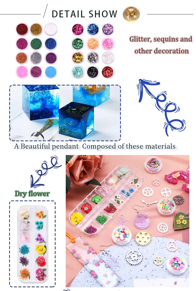 Epoxy Resin Kit for Beginners Silicone Resin Mold Set with DIY Supplies Tools, Glitter Sequins, Foil Flakes for Jewelry Making