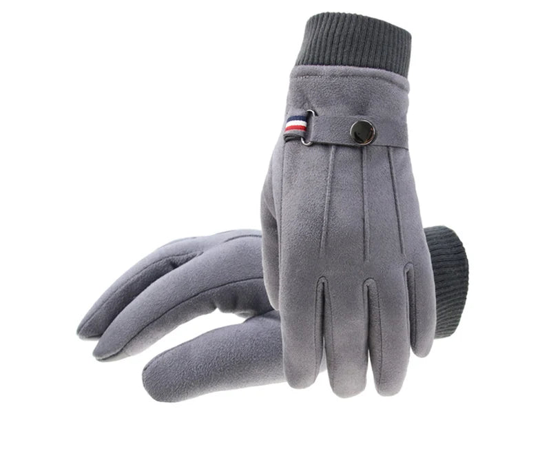 Winter Men's Gloves Suede Keep Warm Touch Screen Windproof Driving Guantes Thick Cashmere Anti Slip Outdoor Male Leather Gloves