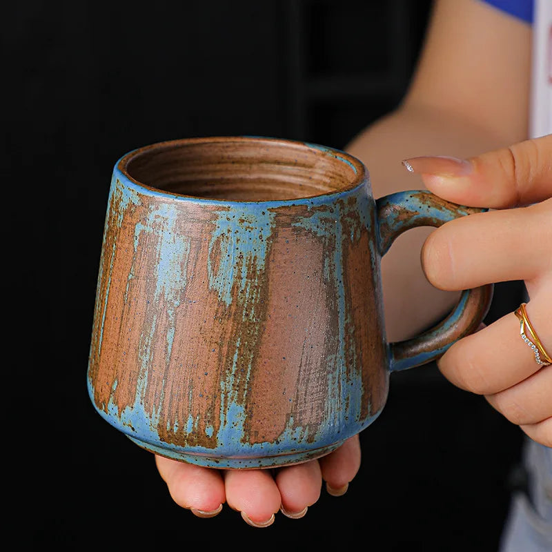 Painted Ceramic Coffee Mug Handmade Retro Tea Mug Japanese Coarse Pottery Coffee Cup Creative Household Water Cup