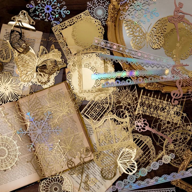 10 pcs Diy Scrapbooking paper Bronzing Lace Decoration paper Hollow Card Collage material lomo cards DIY hand made craft paper