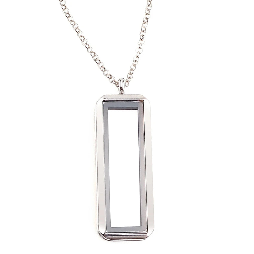 1Pc Vertical Rectangle Glass Memory Locket Pendant Women Necklaces Diy Men Floating Picture Living Medaillon Collares Jewelry