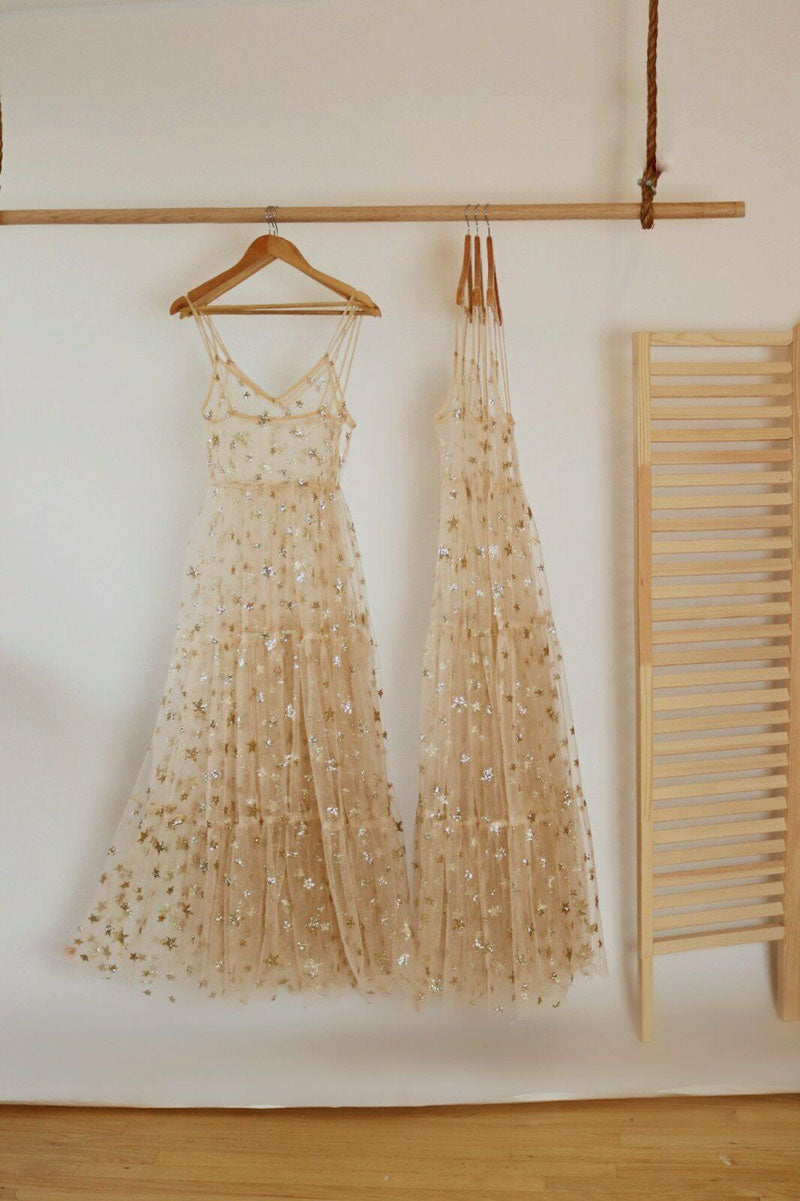 Summer Sweet Tulle Spaghetti Straps See Through Long Women Dresses Fashion Bling Bling Dress