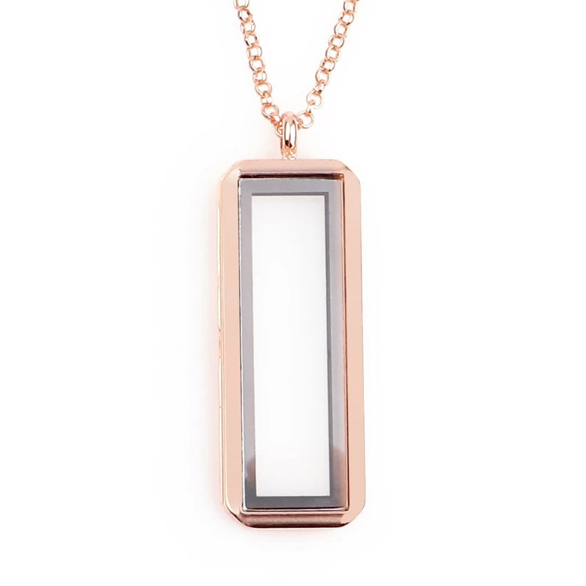 1Pc Vertical Rectangle Glass Memory Locket Pendant Women Necklaces Diy Men Floating Picture Living Medaillon Collares Jewelry