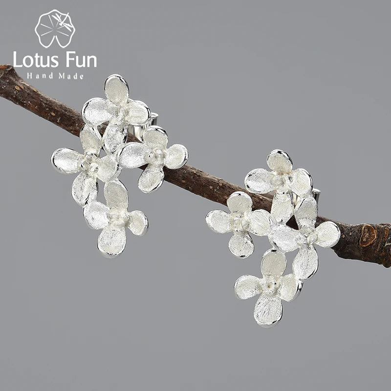 Lotus Fun Unusual Luxury Osmanthus Flowers Stud Earrings for Women Real 925 Sterling Silver 18K Gold Wedding Fashion Jewelry