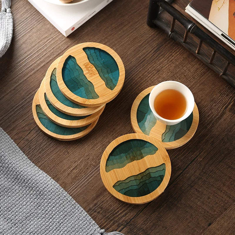 Bamboo Coaster Creative Epoxy Resin Transparent Bamboo Round Tea Coaster Cup Holder Potholder Tea Set Cocina Kitchen Accessories