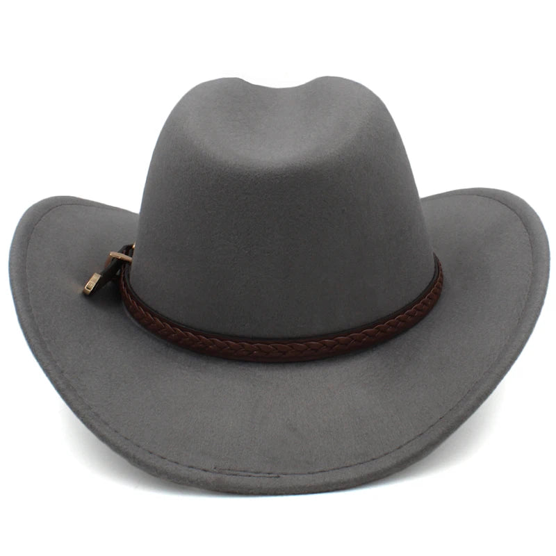 Coffee Leather Band Vintage Parent-child Women Men /Kid Child Wool Wide Brim Cowboy Western Hat Cowgirl Bowler Cap (54-57-61cm)