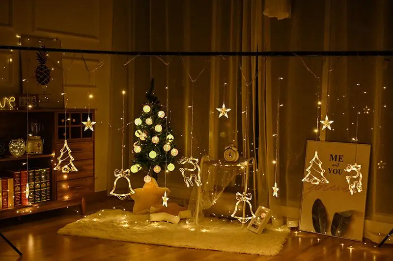 Christmas Decor String Garland Curtain Light LED For Wedding Home Christmas Tree Ornament 2024 Navidad Xmas Gift 2025 New Year