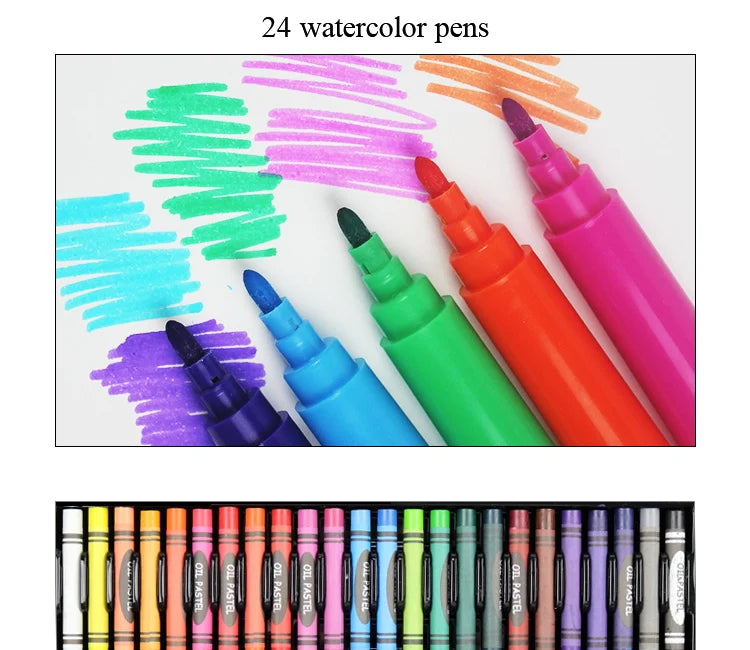 Art Painting Set 145/150/168/208 PCS Water Color Pen Crayon Oil Pastel Colored Pencil Drawing Stationery Gift Kit For Children